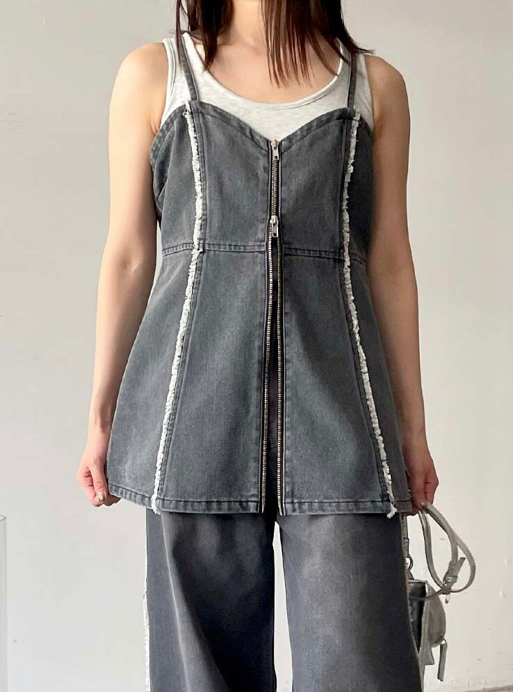 🇯🇵牛仔流蘇雙拉鍊vest