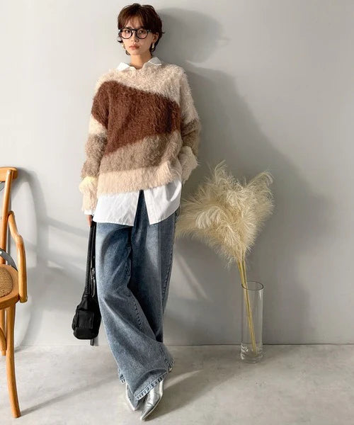 混色毛毛knit top