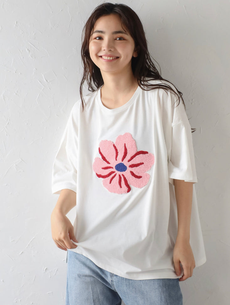 🇯🇵💗拼色刺繡花花Tee