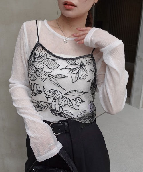 薄紗花紋刺繡vest