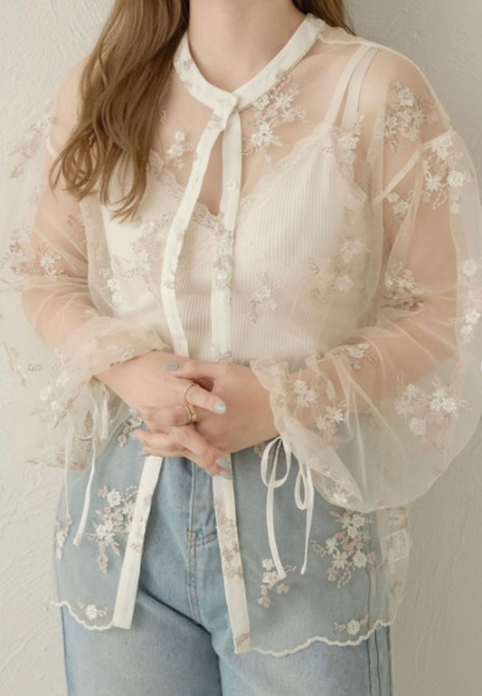 🇯🇵🌸碎花刺繡薄紗shirt