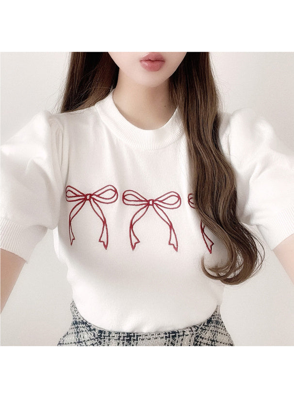 🇯🇵蝴蝶結刺繡短袖針織