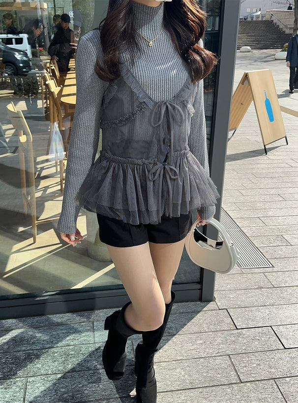 🇯🇵蝴蝶結ruffle邊薄紗