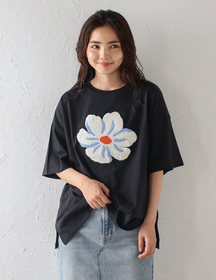 🇯🇵💗拼色刺繡花花Tee