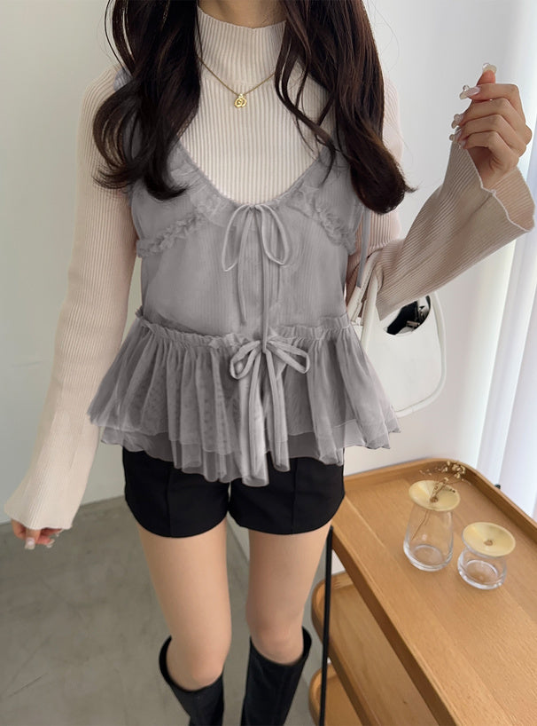 🇯🇵蝴蝶結ruffle邊薄紗