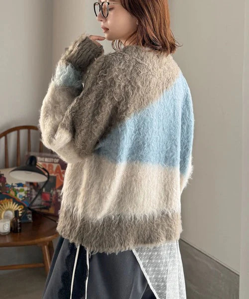 混色毛毛knit top