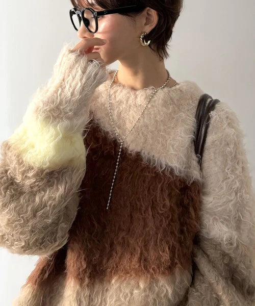 混色毛毛knit top