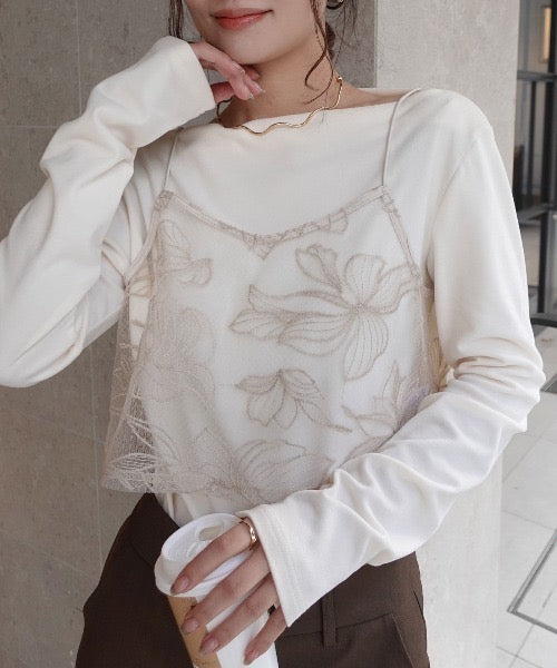 薄紗花紋刺繡vest