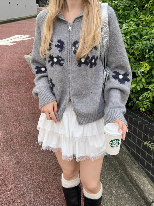 🇯🇵針織花花雙拉鍊外套