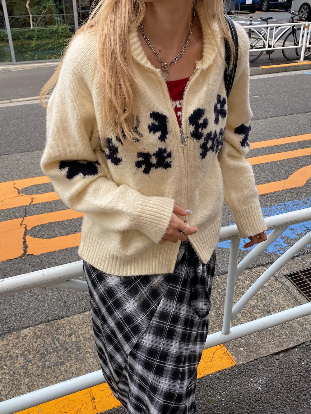 🇯🇵針織花花雙拉鍊外套