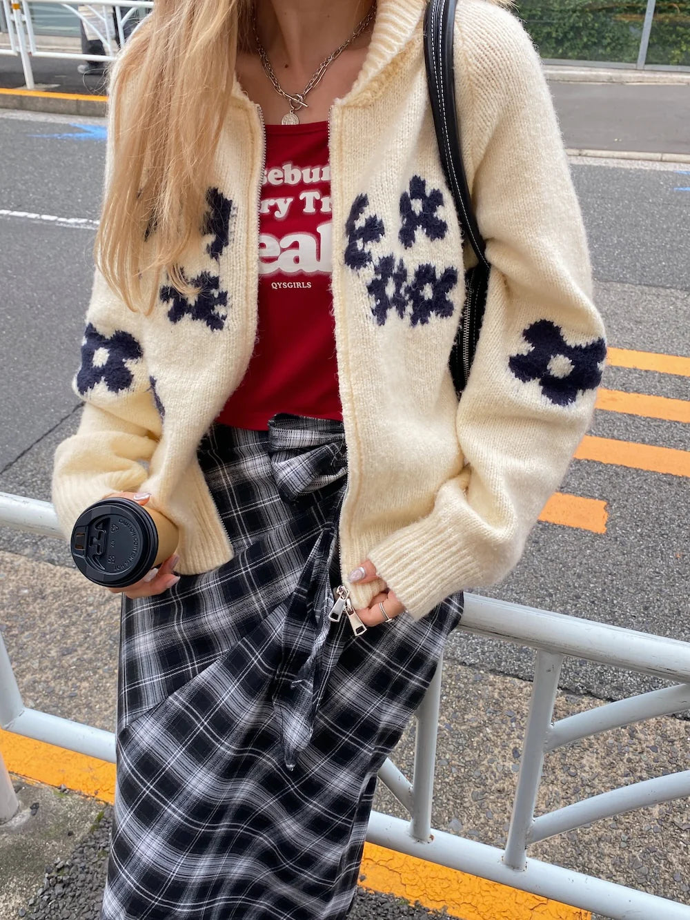🇯🇵針織花花雙拉鍊外套