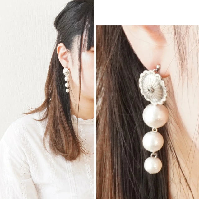 🇯🇵jp 合金concho 淡水珍珠耳環