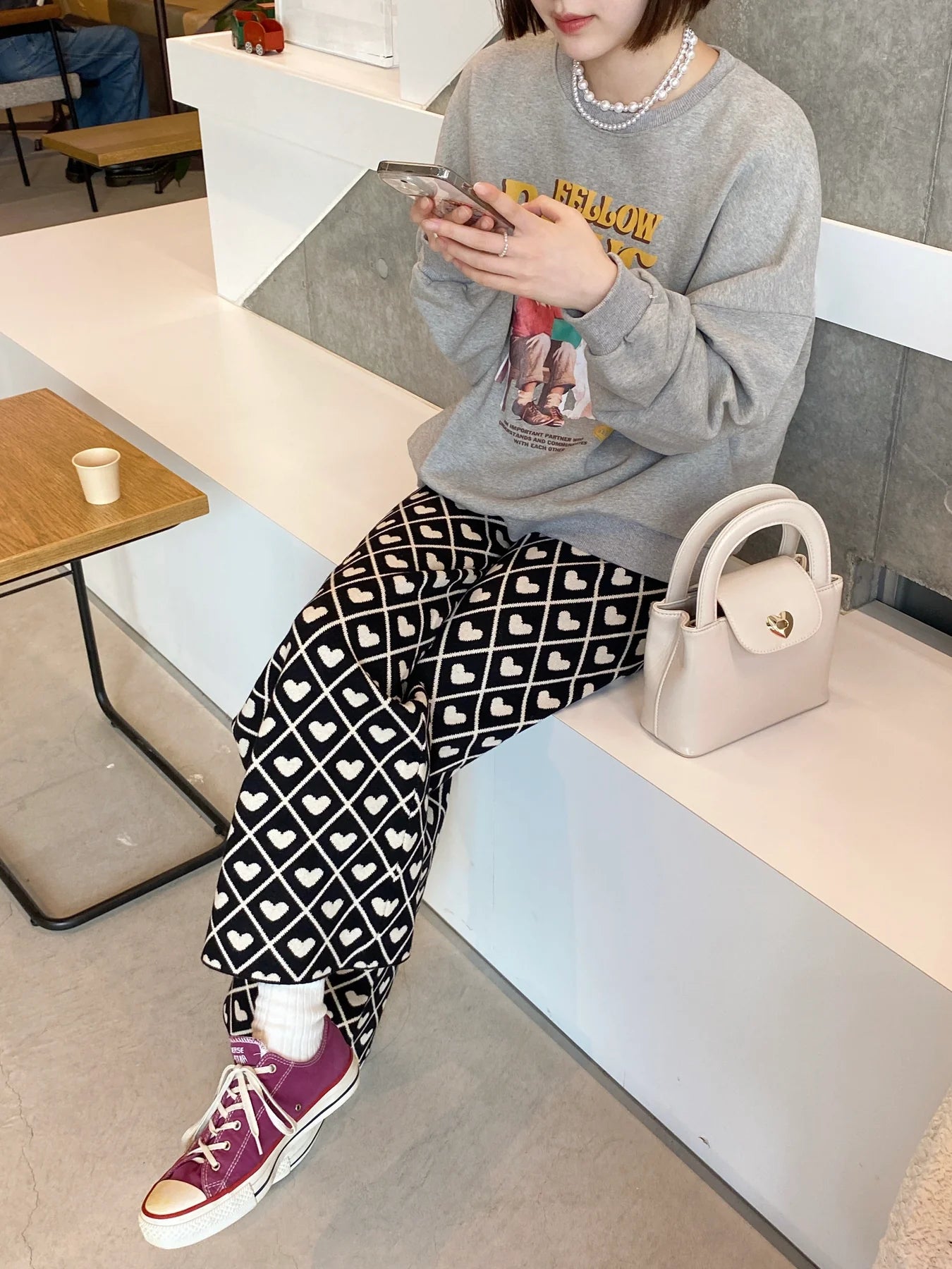 🇯🇵💕菱格心心針織褲